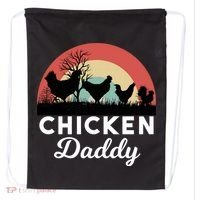 Chicken Daddy With Retro Sunset, Funny Chicken Lover, Farmer Drawstring Bag thumb 0