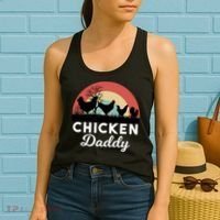 Chicken Daddy With Retro Sunset, Funny Chicken Lover, Farmer Women's Tank Top thumb 2