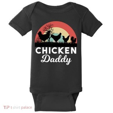 Chicken Daddy With Retro Sunset, Funny Chicken Lover, Farmer Baby Bodysuit