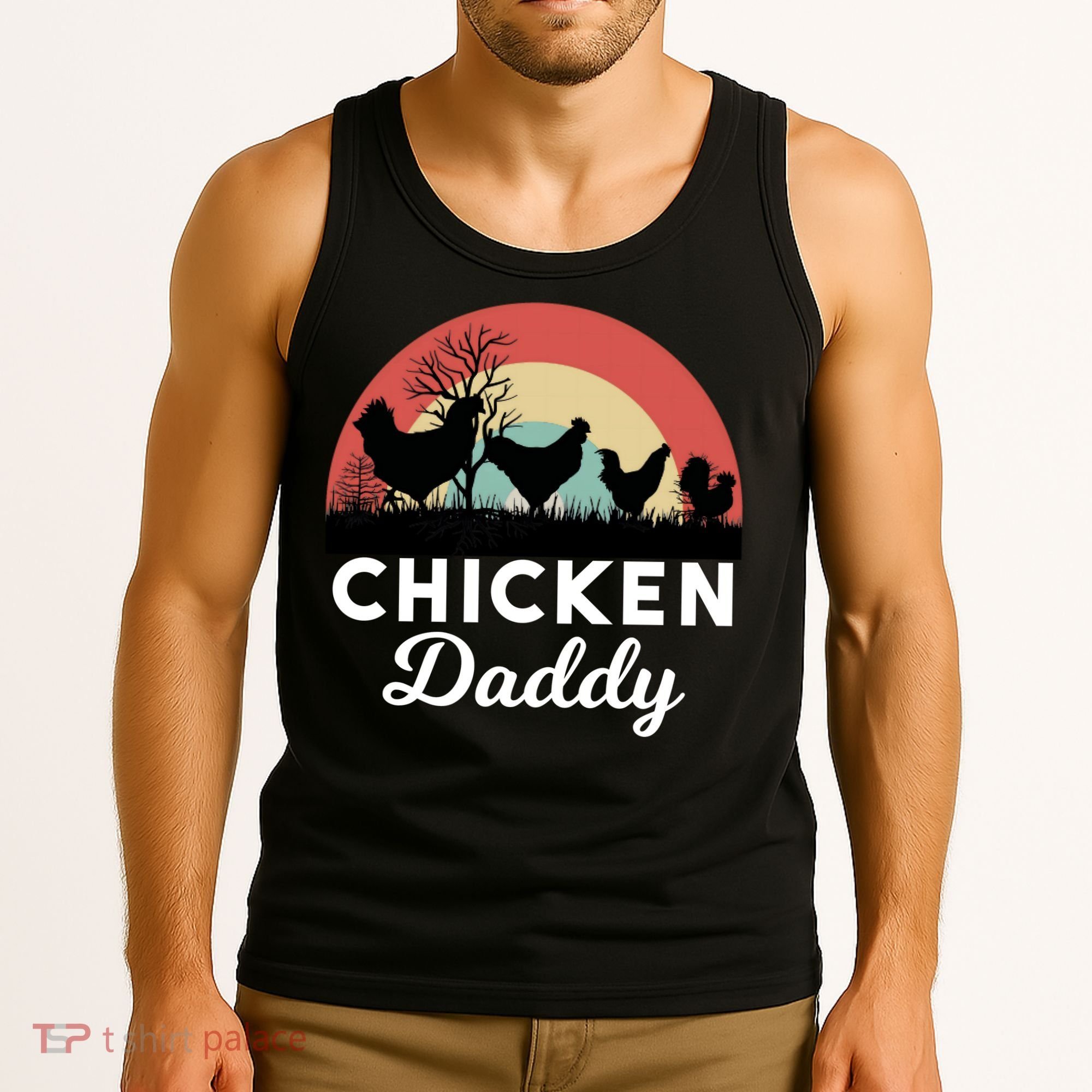 Chicken Daddy With Retro Sunset, Funny Chicken Lover, Farmer Tank Top