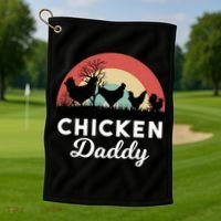 Chicken Daddy With Retro Sunset, Funny Chicken Lover, Farmer Golf Towel thumb 1