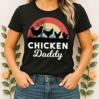 Chicken Daddy With Retro Sunset, Funny Chicken Lover, Farmer Women's T-Shirt thumb 2