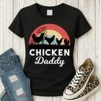 Chicken Daddy With Retro Sunset, Funny Chicken Lover, Farmer Women's T-Shirt thumb 3