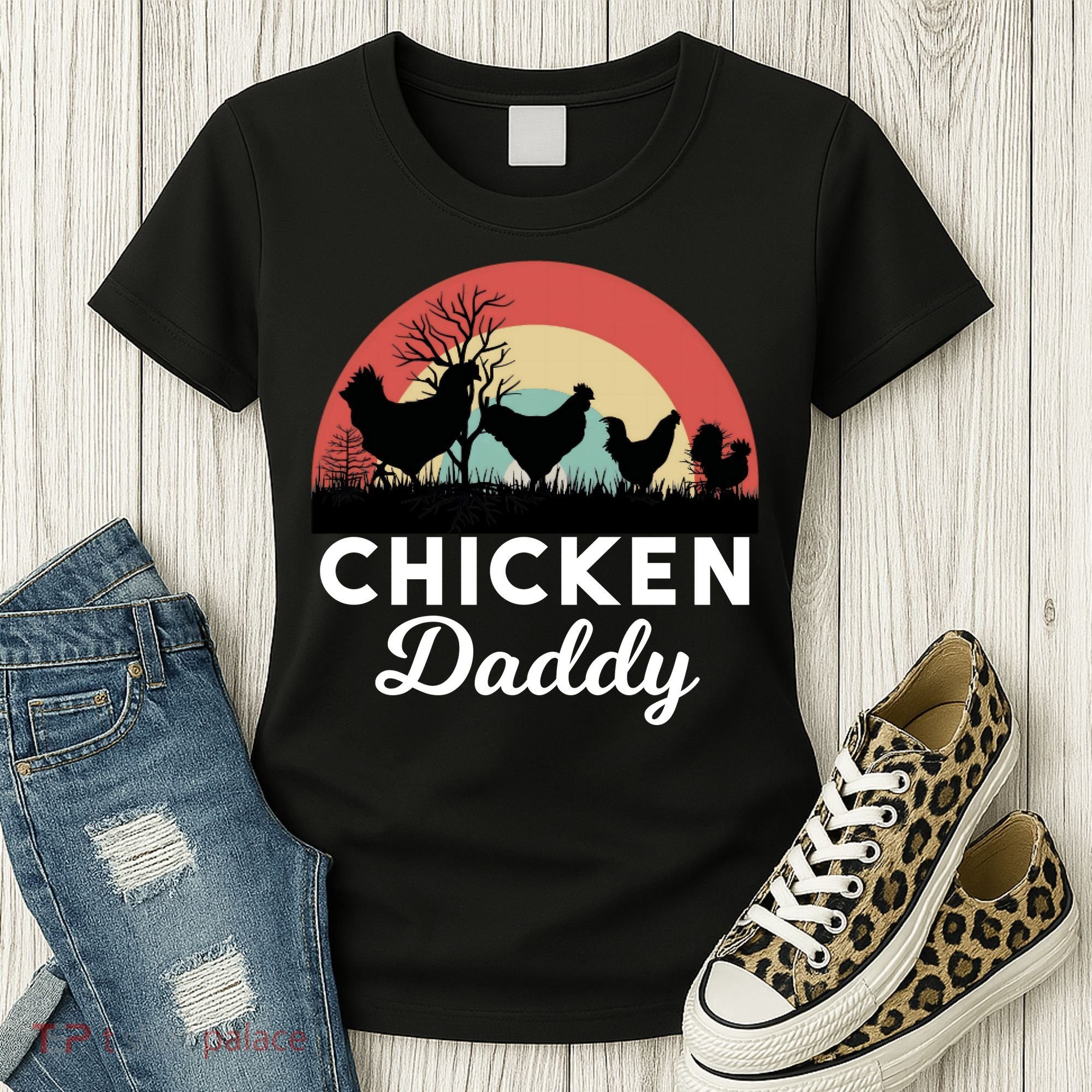 Chicken Daddy With Retro Sunset, Funny Chicken Lover, Farmer Women's T-Shirt