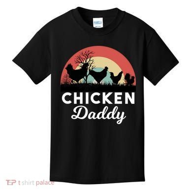 Chicken Daddy With Retro Sunset, Funny Chicken Lover, Farmer Kids T-Shirt