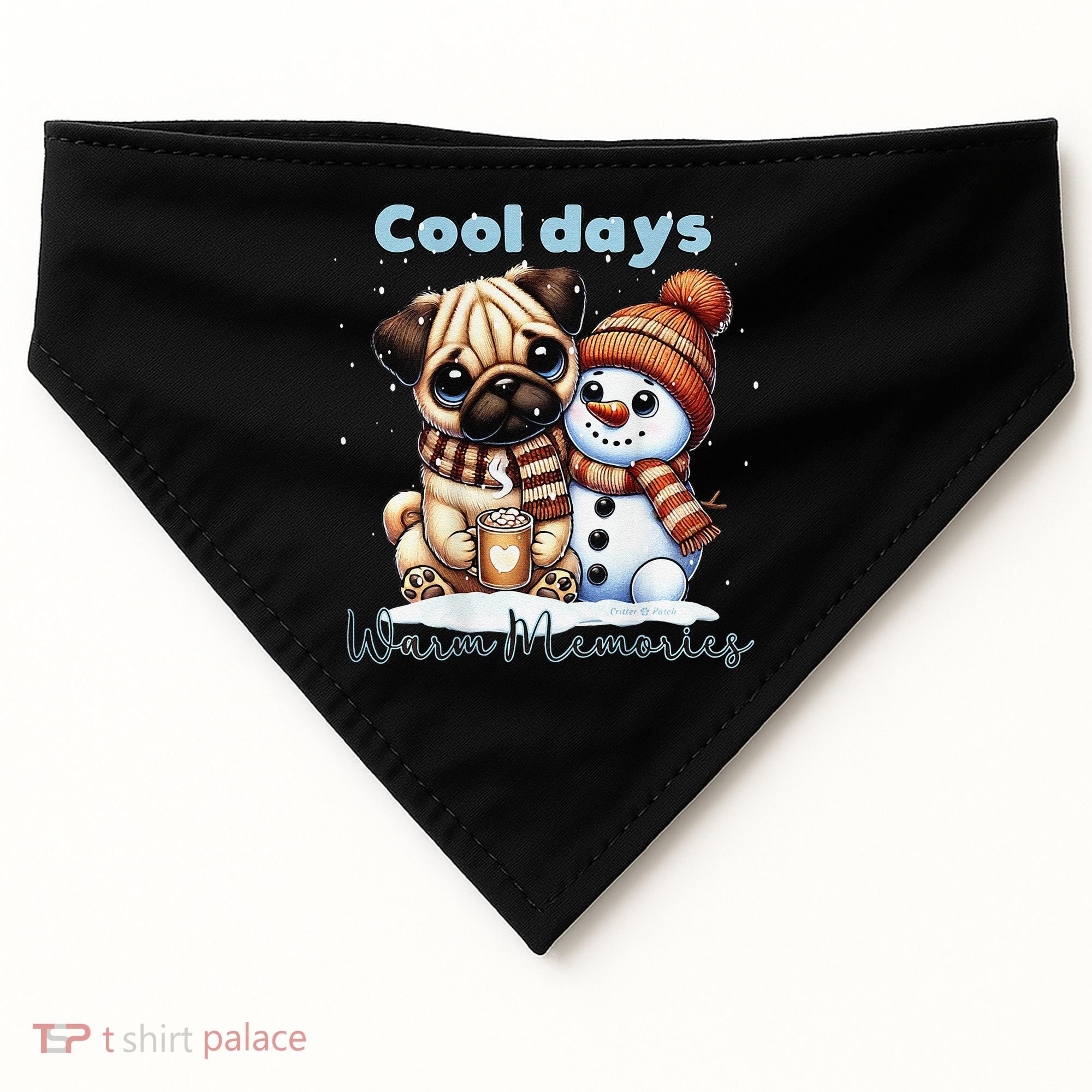 Cool Days Warm Memories Pug And Snowman Friend Share Cocoa USA-Made Doggie Bandana