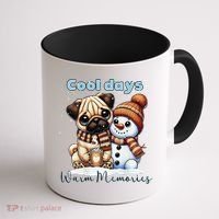 Cool Days Warm Memories Pug And Snowman Friend Share Cocoa Coffee Mug thumb 1