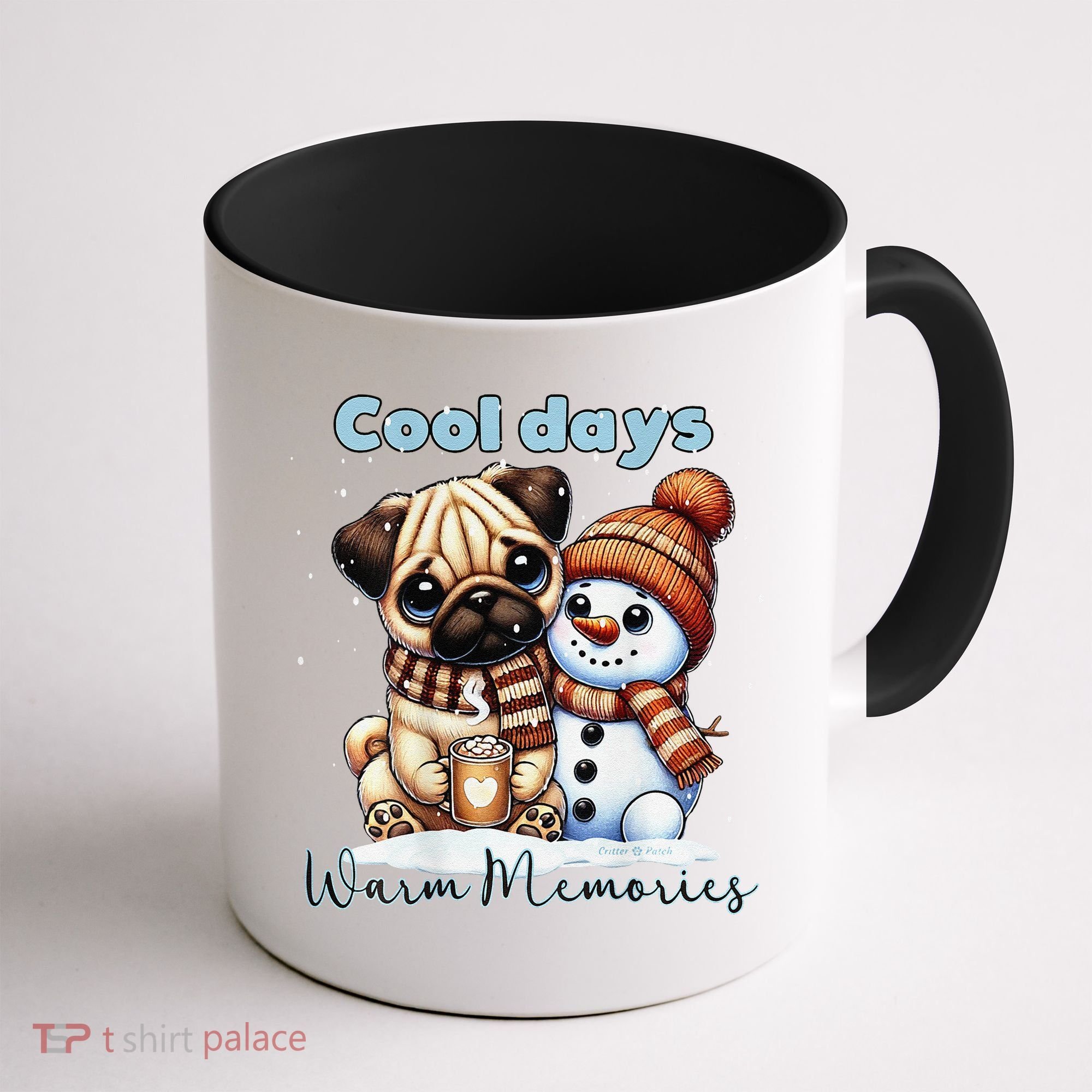 Cool Days Warm Memories Pug And Snowman Friend Share Cocoa Coffee Mug