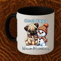 Cool Days Warm Memories Pug And Snowman Friend Share Cocoa Coffee Mug thumb 2