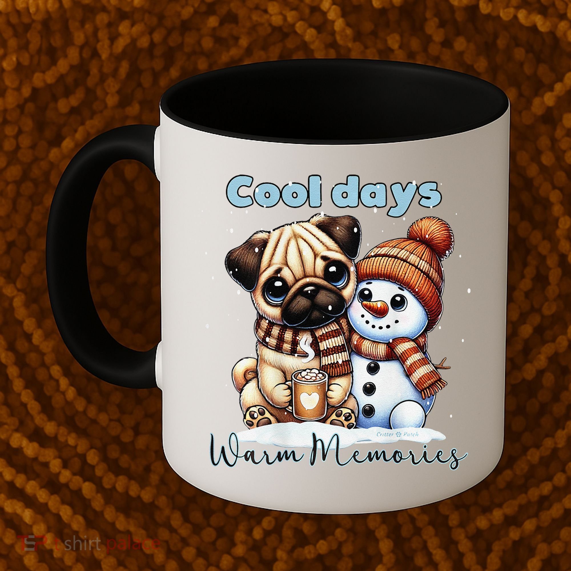 Cool Days Warm Memories Pug And Snowman Friend Share Cocoa Coffee Mug