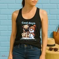 Cool Days Warm Memories Pug And Snowman Friend Share Cocoa Women's Tank Top thumb 2