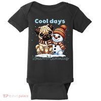 Cool Days Warm Memories Pug And Snowman Friend Share Cocoa Baby Bodysuit thumb 0