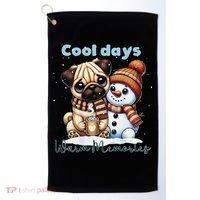 Cool Days Warm Memories Pug And Snowman Friend Share Cocoa Golf Towel thumb 0