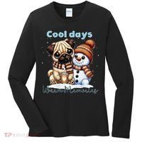 Cool Days Warm Memories Pug And Snowman Friend Share Cocoa Women's Long Sleeve Shirt thumb 0