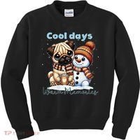 Cool Days Warm Memories Pug And Snowman Friend Share Cocoa Kids Sweatshirt thumb 0