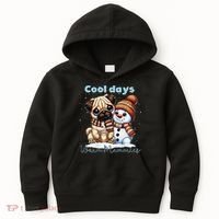 Cool Days Warm Memories Pug And Snowman Friend Share Cocoa Kids Hoodie thumb 0