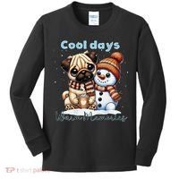Cool Days Warm Memories Pug And Snowman Friend Share Cocoa Kids Long Sleeve Shirt thumb 0