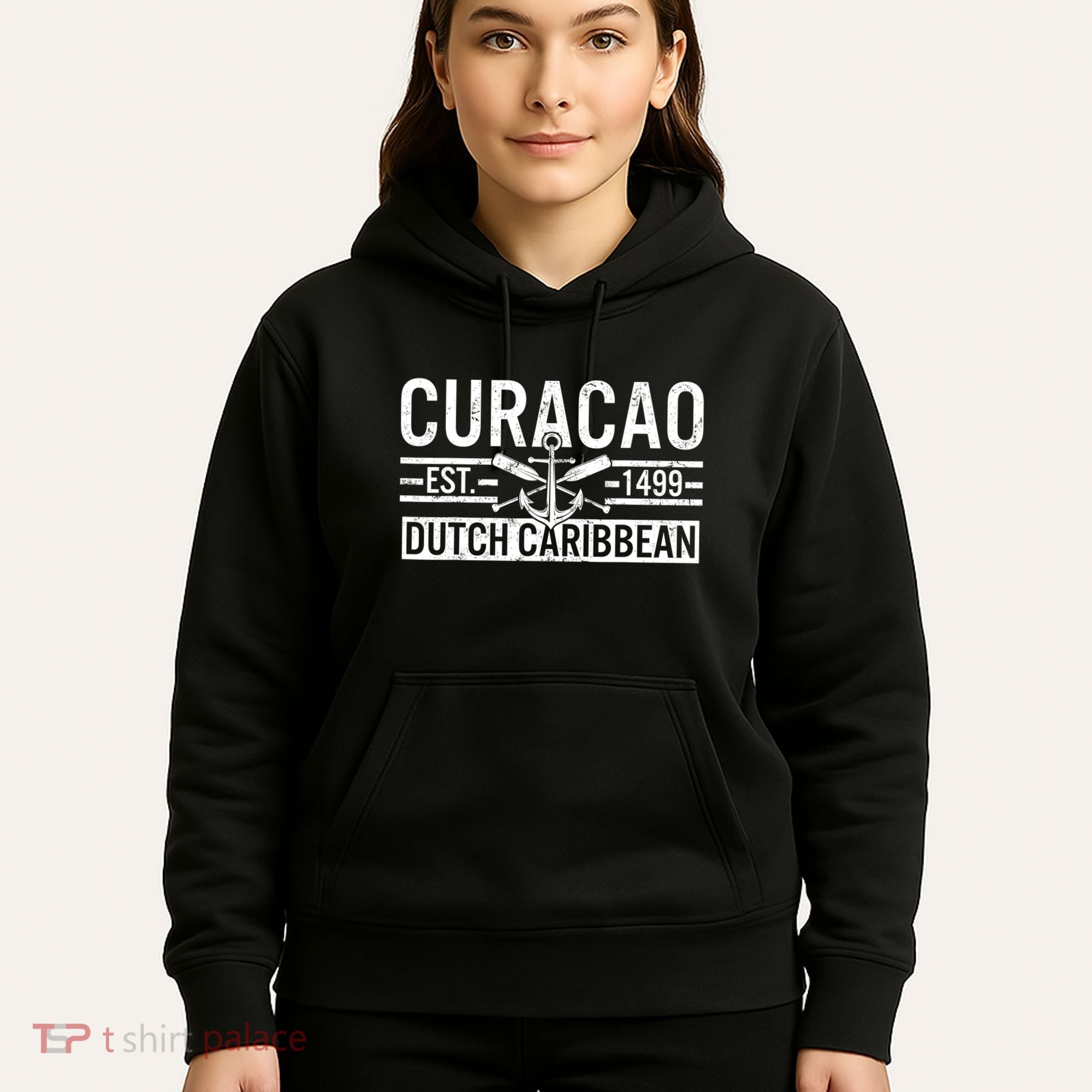 Curacao Established 1499 Dutch Caribbean Crossed Oars Anchor Hoodie