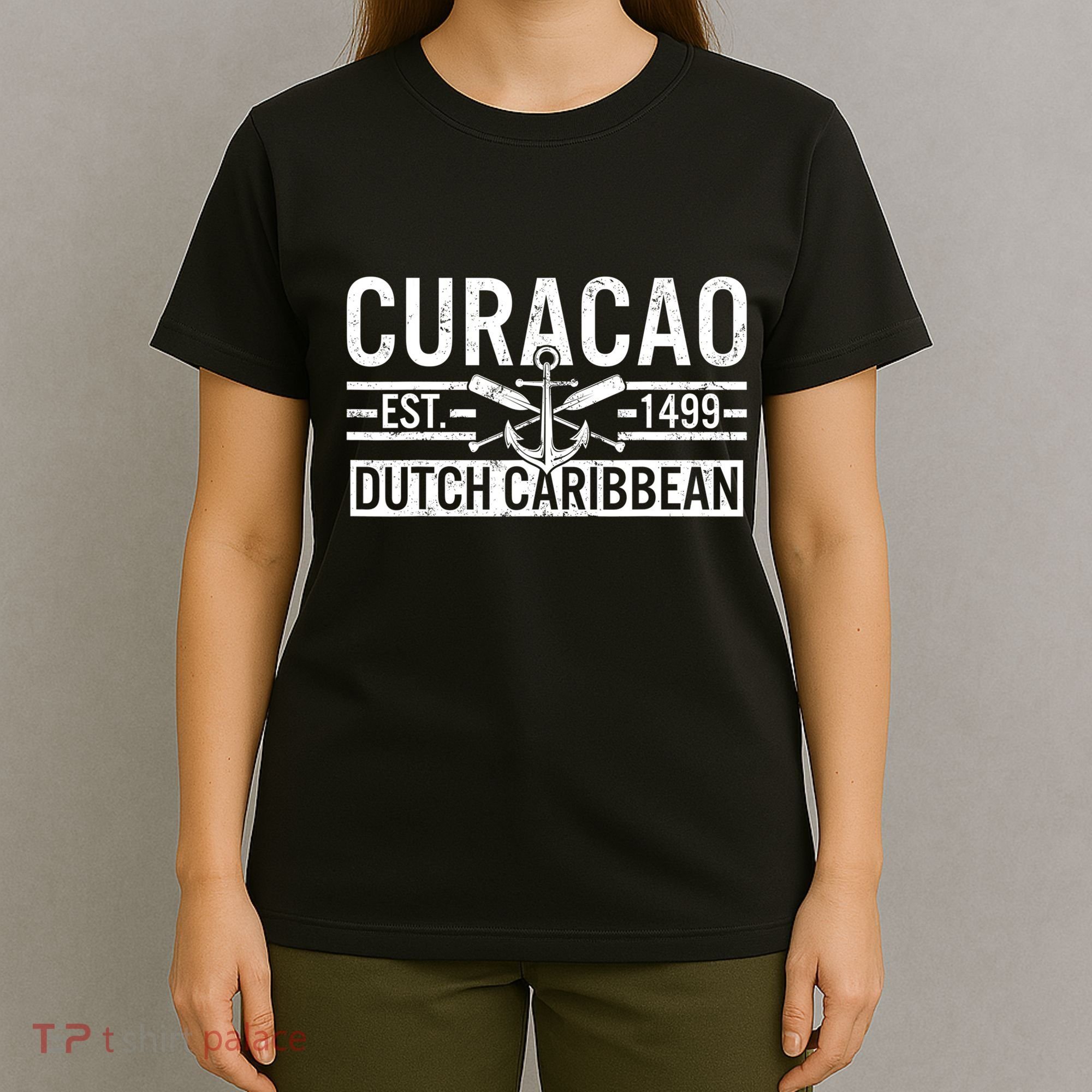 Curacao Established 1499 Dutch Caribbean Crossed Oars Anchor T-Shirt