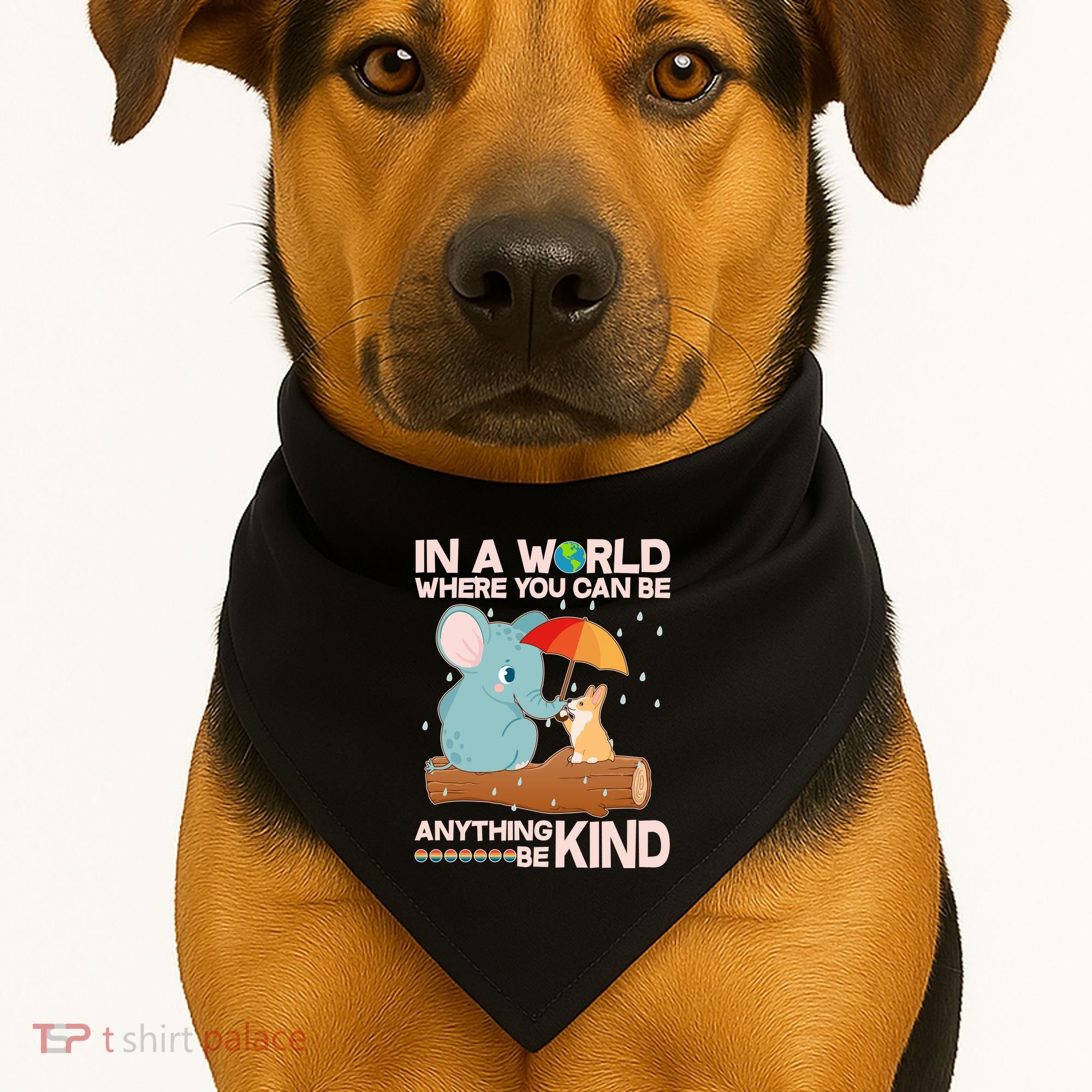 Cute Elephant And Corgi Be Kind USA-Made Doggie Bandana