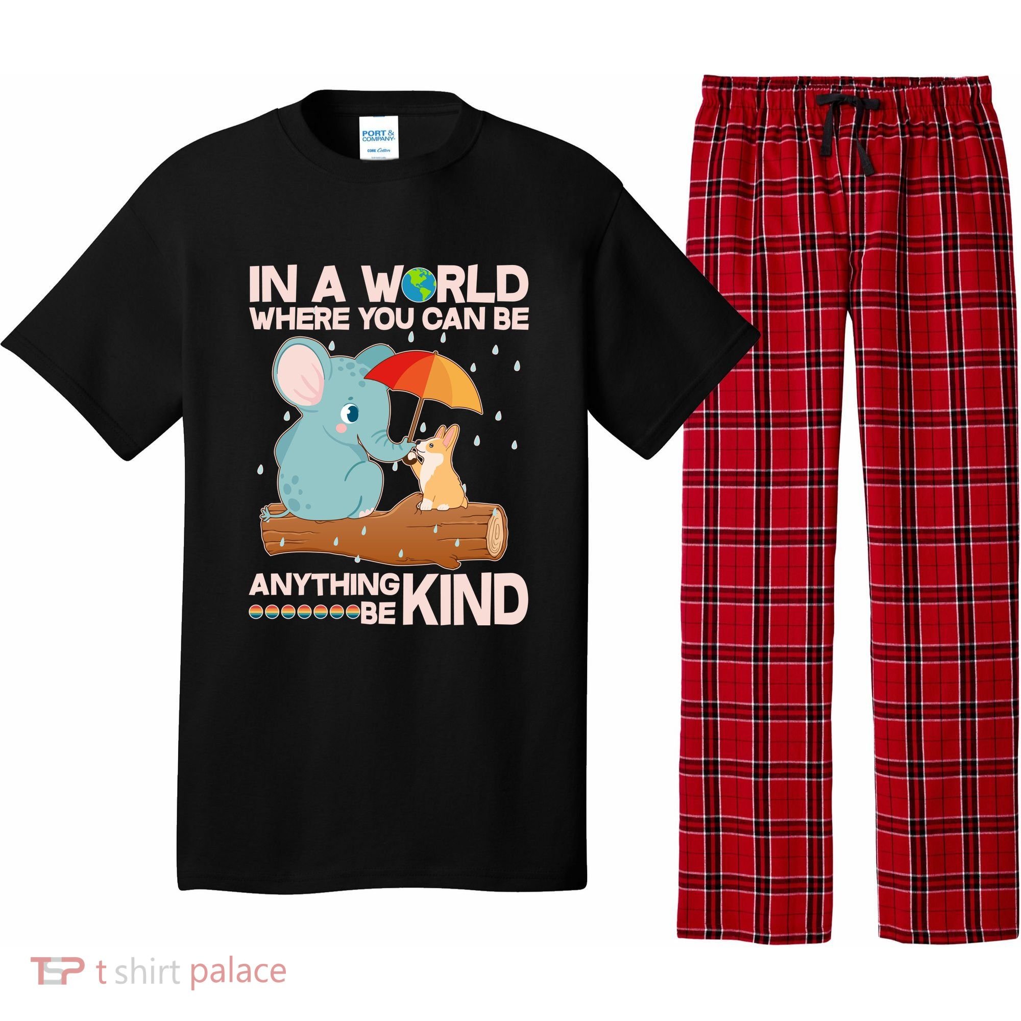 Cute Elephant And Corgi Be Kind Pajama Set