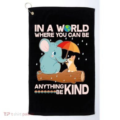 Cute Elephant And Corgi Be Kind Golf Towel