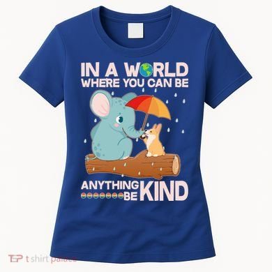 Cute Elephant And Corgi Be Kind Women's T-Shirt