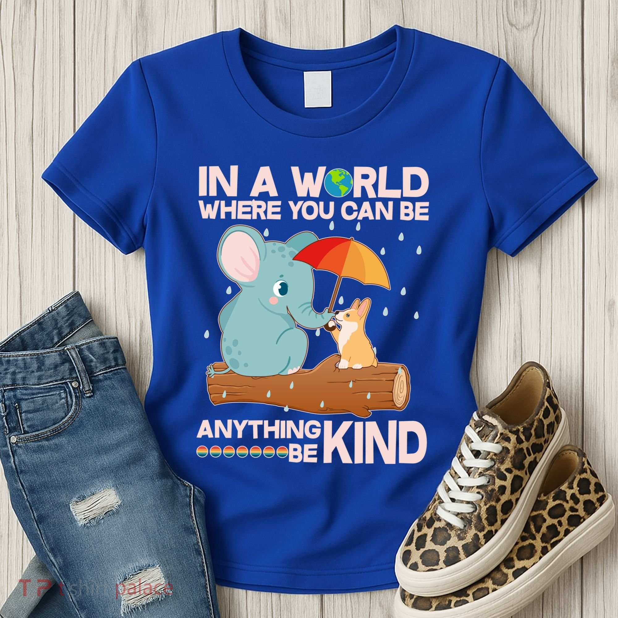 Cute Elephant And Corgi Be Kind Women's T-Shirt