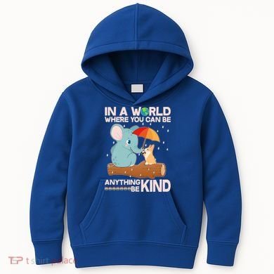 Cute Elephant And Corgi Be Kind Kids Hoodie