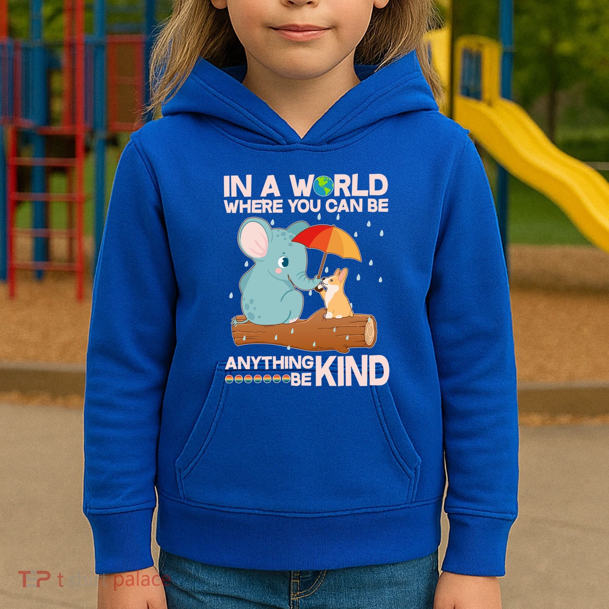 Cute Elephant And Corgi Be Kind Kids Hoodie