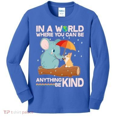 Cute Elephant And Corgi Be Kind Kids Long Sleeve Shirt