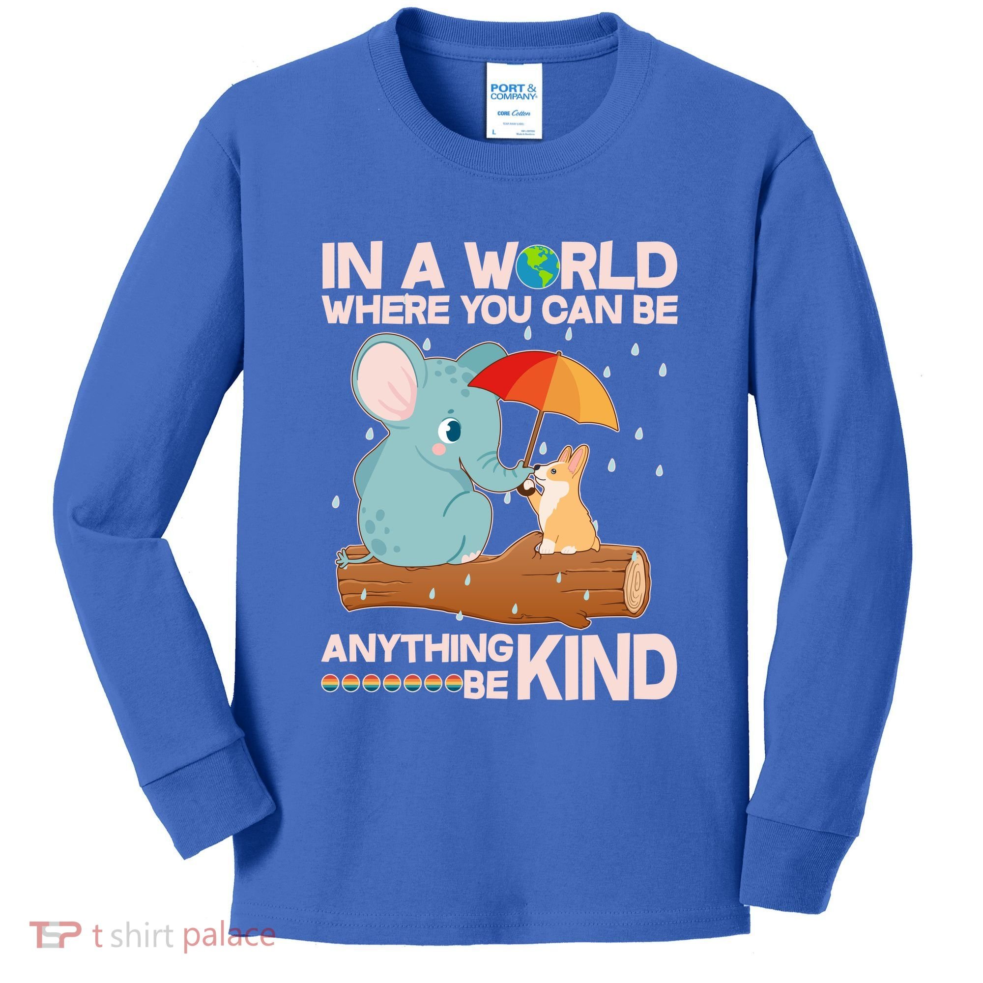 Cute Elephant And Corgi Be Kind Kids Long Sleeve Shirt