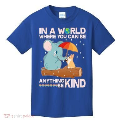 Cute Elephant And Corgi Be Kind Kids T-Shirt