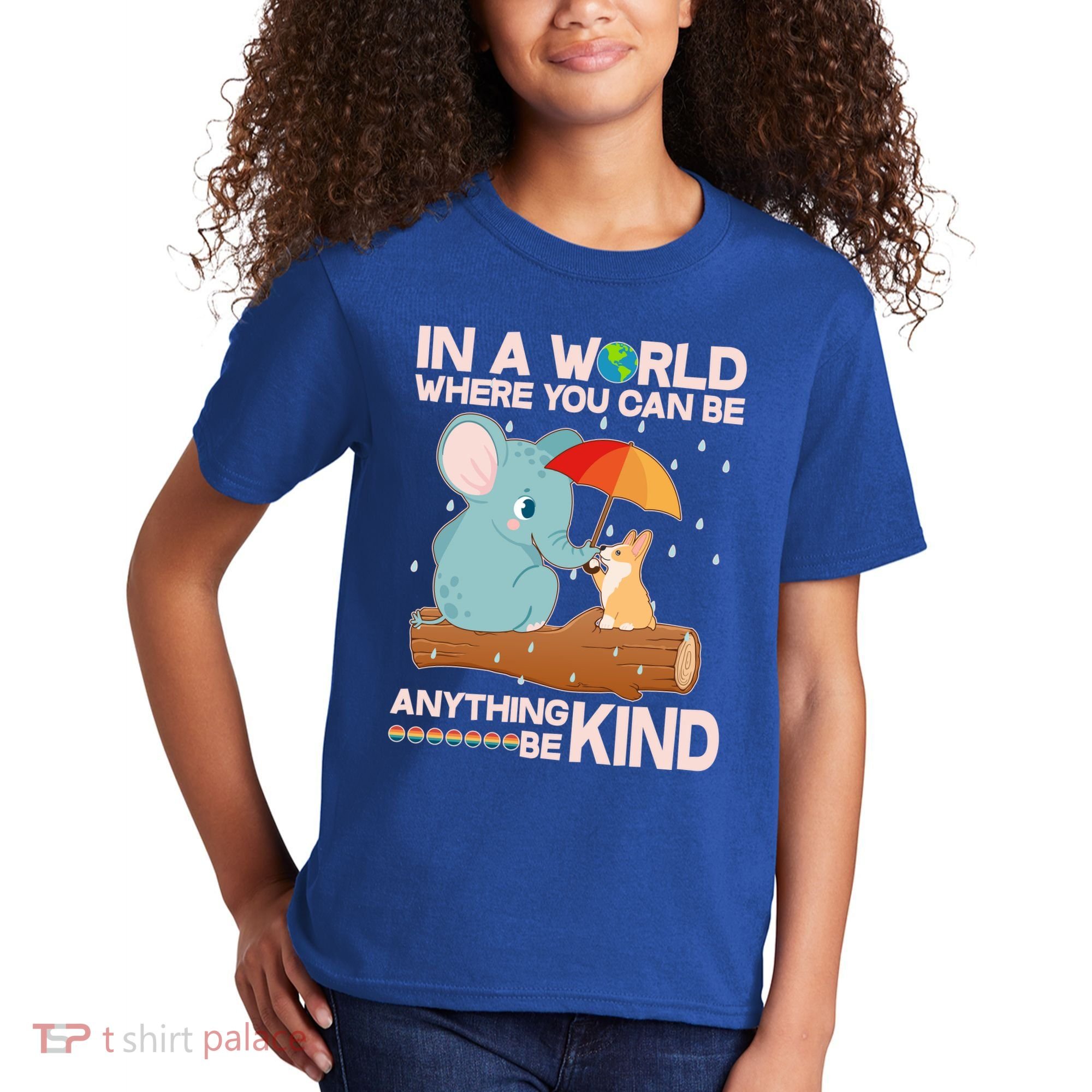 Cute Elephant And Corgi Be Kind Kids T-Shirt