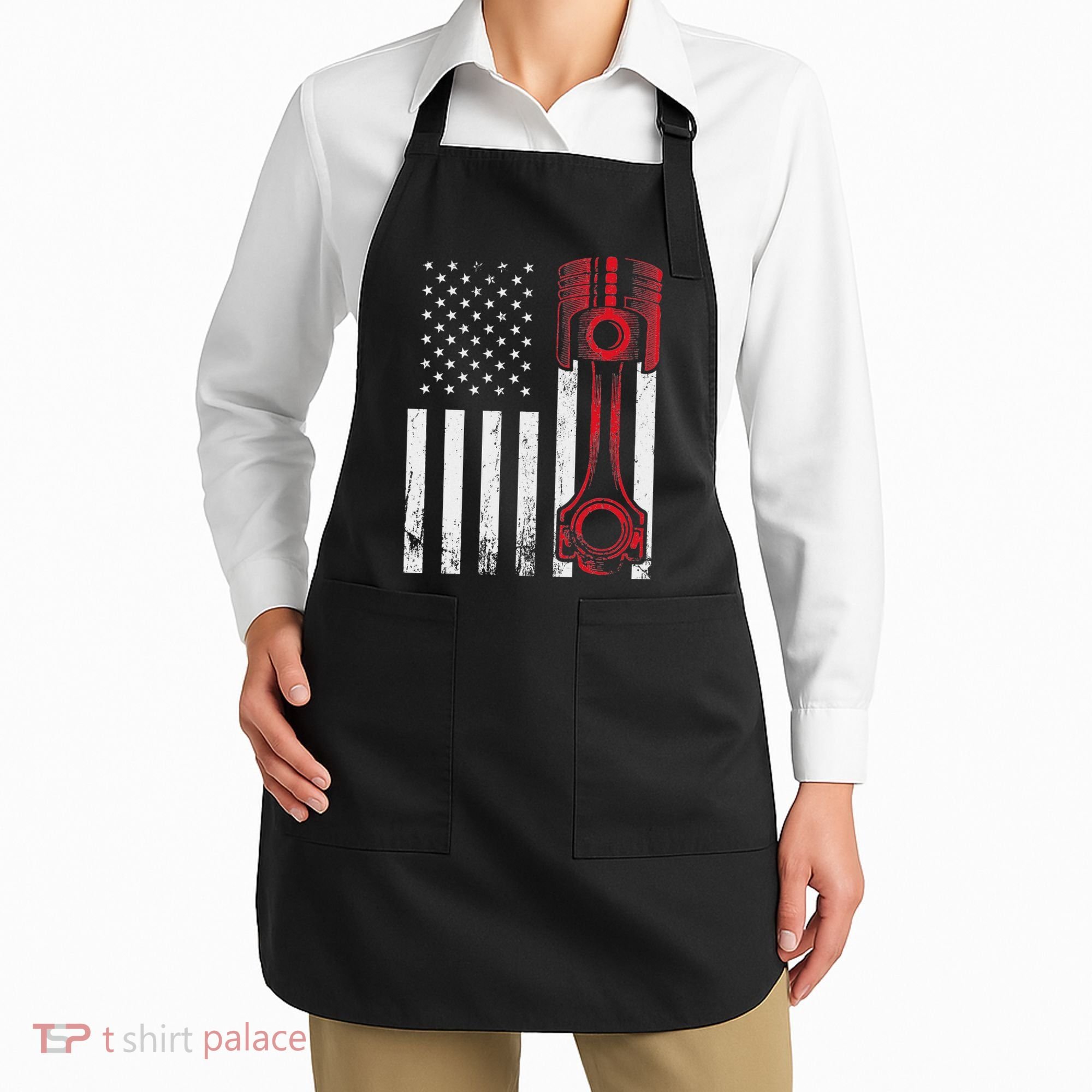 Car Enthusiast American Flag Piston Muscle Car Apron