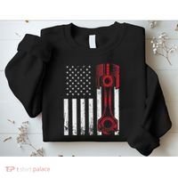 Car Enthusiast American Flag Piston Muscle Car Sweatshirt thumb 2