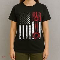 Car Enthusiast American Flag Piston Muscle Car T-Shirt thumb 4