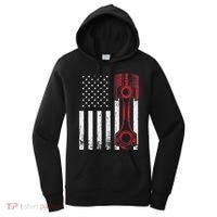 Car Enthusiast American Flag Piston Muscle Car Women's Hoodie thumb 0