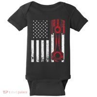 Car Enthusiast American Flag Piston Muscle Car Baby Bodysuit thumb 0