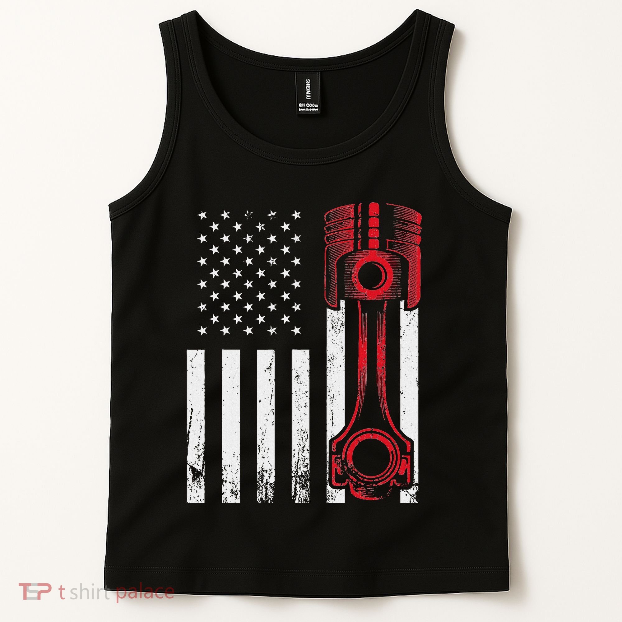 Car Enthusiast American Flag Piston Muscle Car Tank Top