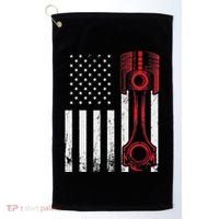 Car Enthusiast American Flag Piston Muscle Car Golf Towel thumb 0