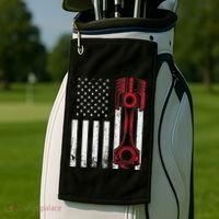 Car Enthusiast American Flag Piston Muscle Car Golf Towel thumb 2