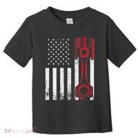 Car Enthusiast American Flag Piston Muscle Car Toddler T-Shirt thumb 0