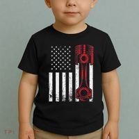 Car Enthusiast American Flag Piston Muscle Car Toddler T-Shirt thumb 2