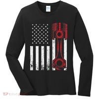 Car Enthusiast American Flag Piston Muscle Car Women's Long Sleeve Shirt thumb 0