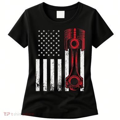 Car Enthusiast American Flag Piston Muscle Car Women's T-Shirt