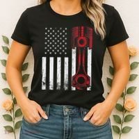 Car Enthusiast American Flag Piston Muscle Car Women's T-Shirt thumb 2