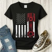 Car Enthusiast American Flag Piston Muscle Car Women's T-Shirt thumb 3