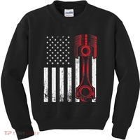 Car Enthusiast American Flag Piston Muscle Car Kids Sweatshirt thumb 0