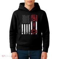 Car Enthusiast American Flag Piston Muscle Car Kids Hoodie thumb 4